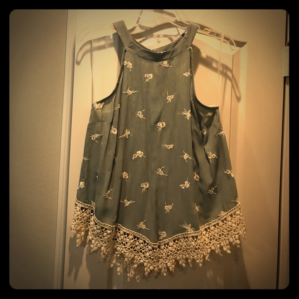 Halter style lace trim top